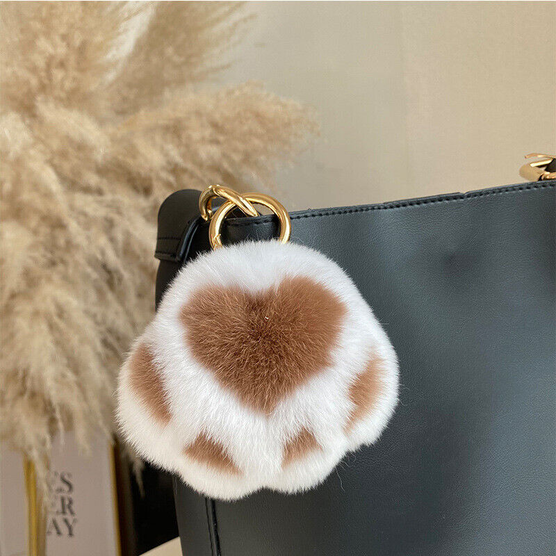 Real Rabbit Fur Pompom Ball Keychain Handbag Charms Cute Gift Idea Car Accessory