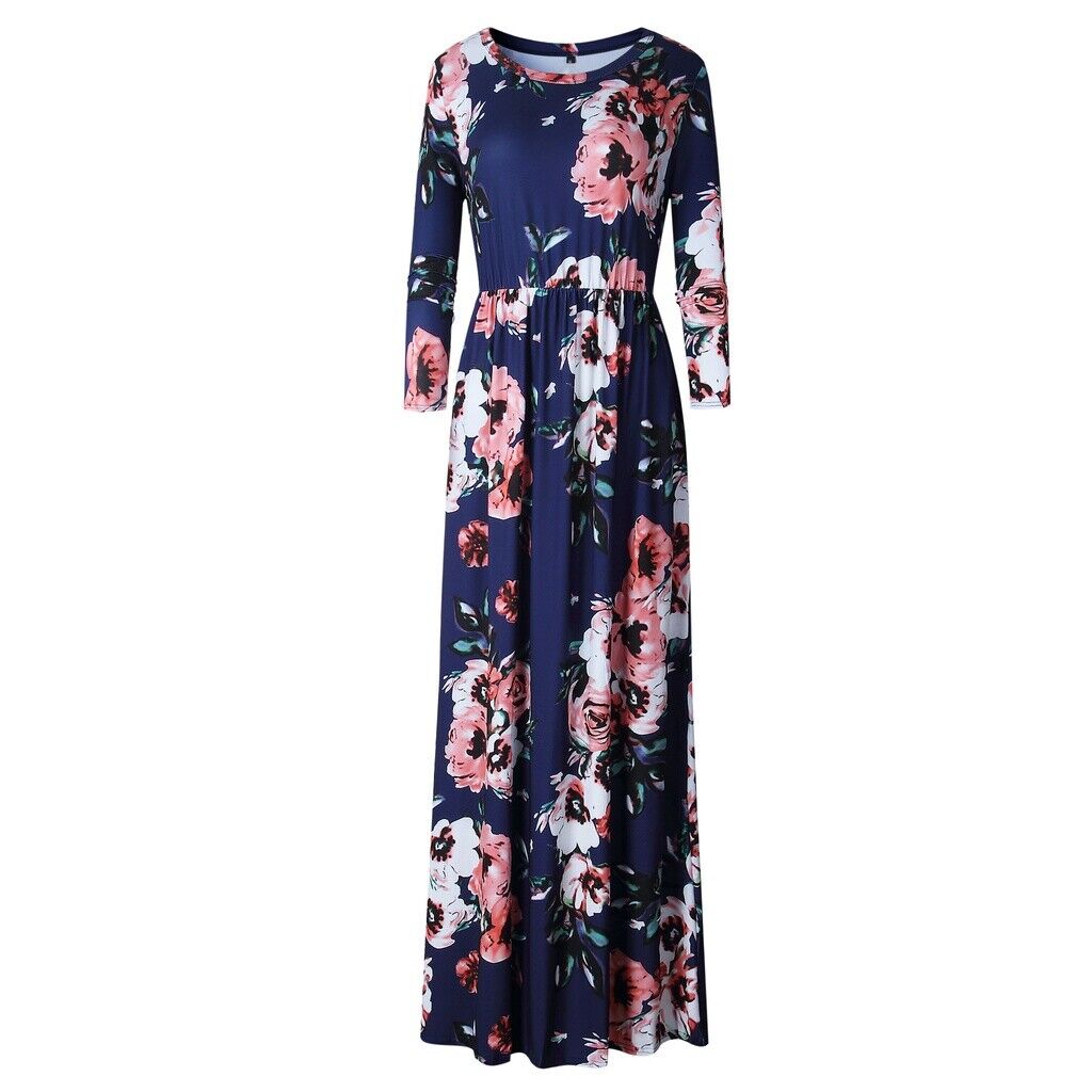 Maxi Dress Print 3/4 Sleeves Empire Floral Casual High Waist Long Party Dress