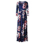 Maxi Dress Print 3/4 Sleeves Empire Floral Casual High Waist Long Party Dress