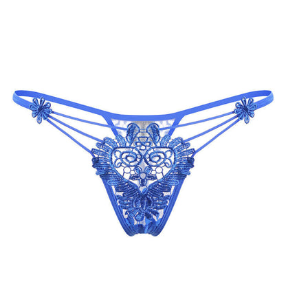 Sexy Tassel Sexy Transparent Thin Lace Edge Pearl Open File Embroidered Thong