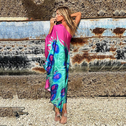 Cardigan Digital Print Long Beach Dress