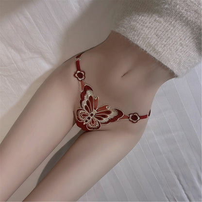 Transparent Adjustable Large Embroidered Butterfly Sexy Underwear Thong