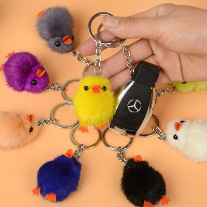 Fur Chicken Keychain Gift Idea Mink Fur Puppy Pom Bag Charms Phone Accessories