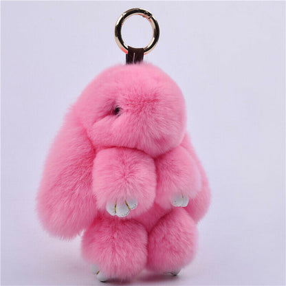 Fur Keychain Handbag Charm 14cm Real Rabbit Furry Flurry Pompom Car Decoration