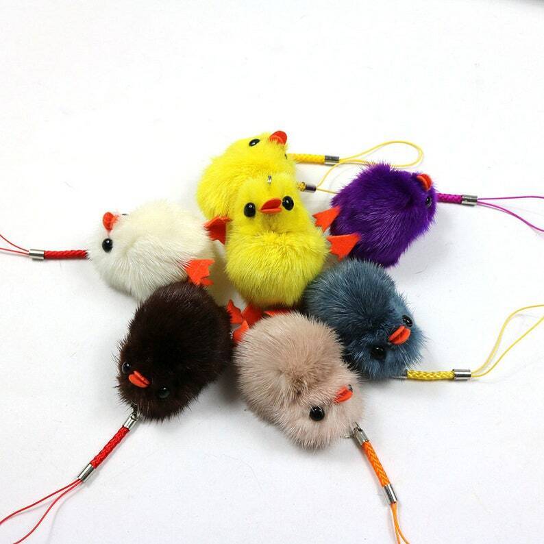 Fur Chicken Keychain Gift Idea Mink Fur Puppy Pom Bag Charms Phone Accessories