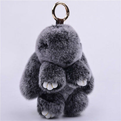 Fur Keychain Handbag Charm 14cm Real Rabbit Furry Flurry Pompom Car Decoration