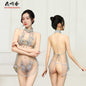 Sexy Underwear Lace Slit Mesh Perspective Classical Embroidery Cheongsam Suit