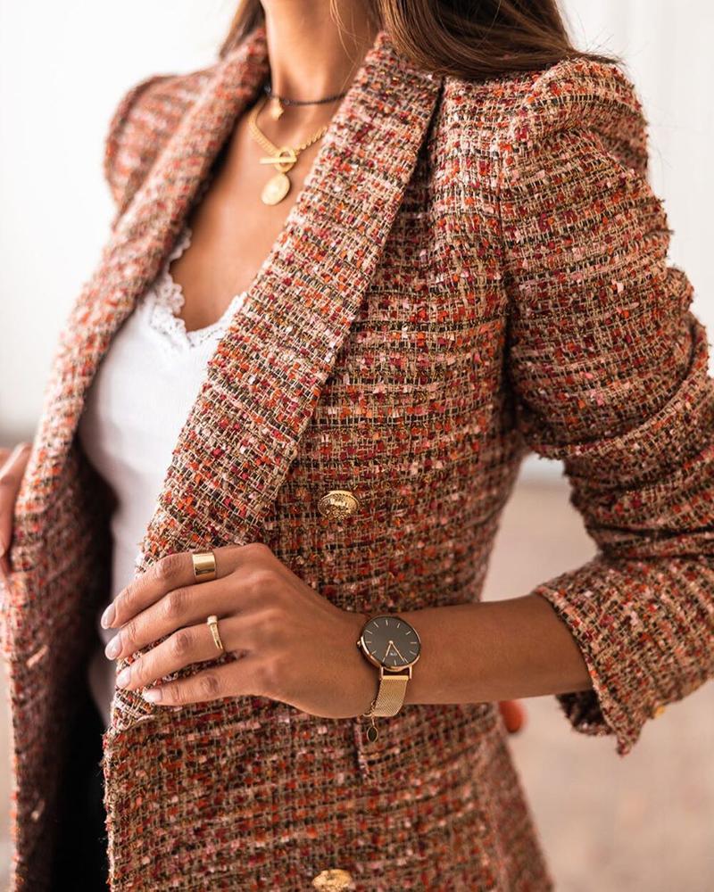 Casual Long Sleeve Double Breasted Printed Blazer Coat