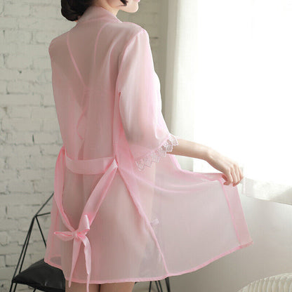 Sexy Underwear Perspective Bathrobe Sexy Lace Chiffon Cardigan Suit Pajama Suit