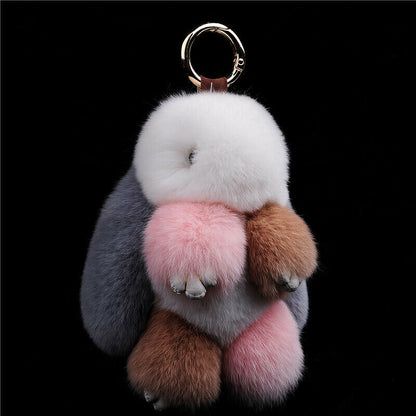 Fur Keychain Handbag Charm 14cm Real Rabbit Furry Flurry Pompom Car Decoration