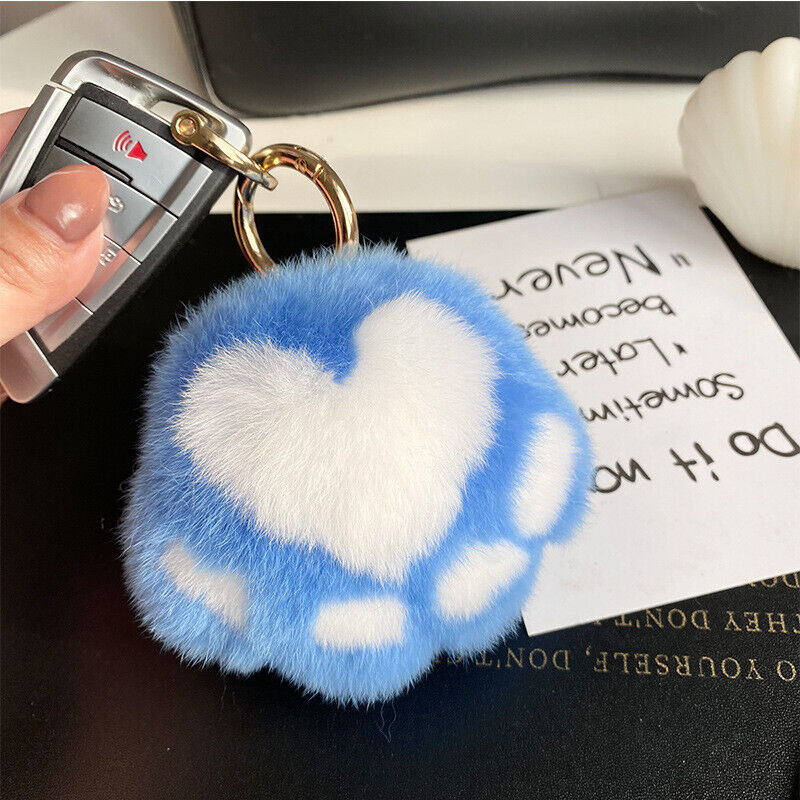 Real Rabbit Fur Pompom Ball Keychain Handbag Charms Cute Gift Idea Car Accessory