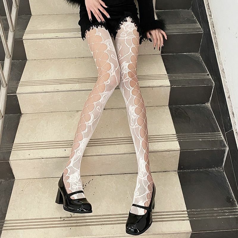 Lace Mesh Bottomed Stockings Hollowed Out Pantyhose Female JK Silk Stockings