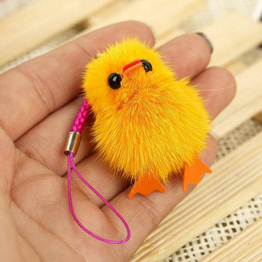 Fur Chicken Keychain Gift Idea Mink Fur Puppy Pom Bag Charms Phone Accessories