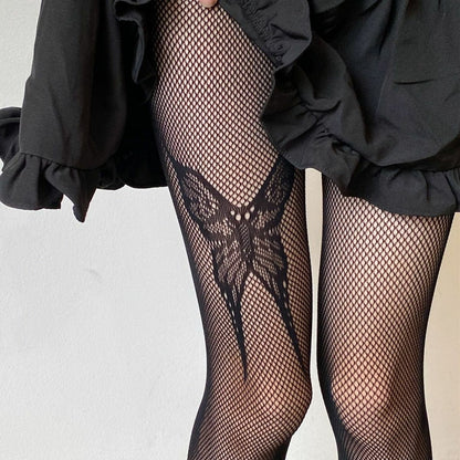 Black and White Butterfly Panties Net Socks Punk Sexy Lolita Silk Stockings