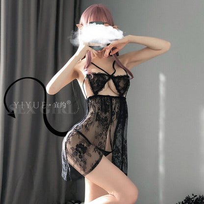 Sexy Lingerie Sexy Lingerie Sexy Backless Eyelash Lace Jumpsuit Nightdress Set