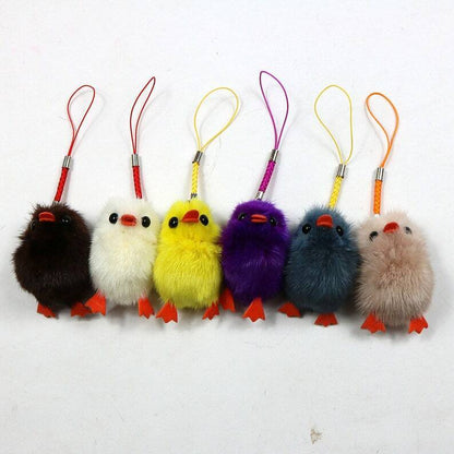 Fur Chicken Keychain Gift Idea Mink Fur Puppy Pom Bag Charms Phone Accessories