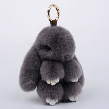 Fur Keychain Handbag Charm 14cm Real Rabbit Furry Flurry Pompom Car Decoration