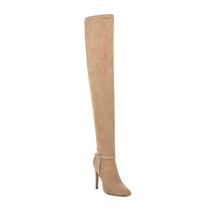 Autumn And Winter Pointed Ultra-Fine High Heel Elastic Velvet Knee High Boots-Homeunderwear