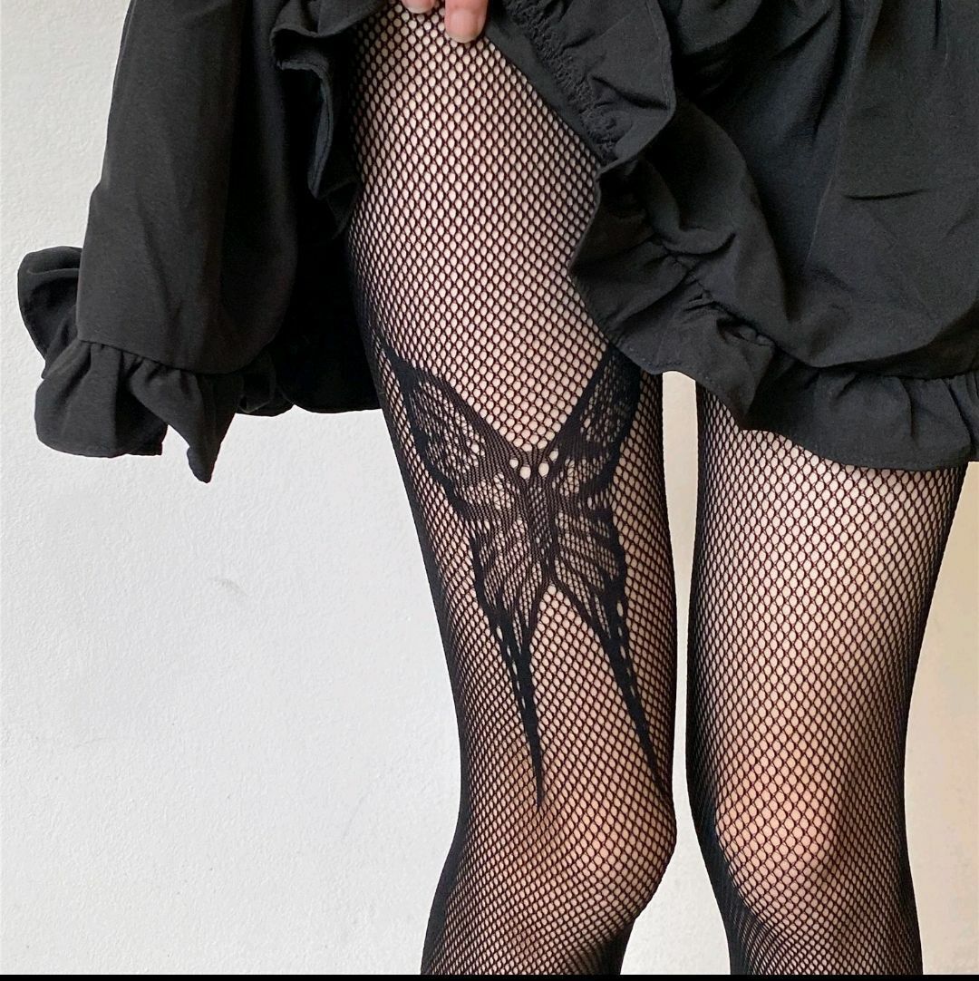 Black and White Butterfly Panties Net Socks Punk Sexy Lolita Silk Stockings