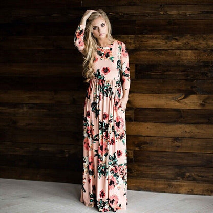 Maxi Dress Print 3/4 Sleeves Empire Floral Casual High Waist Long Party Dress