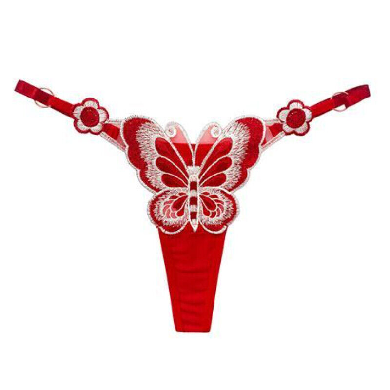 Transparent Adjustable Large Embroidered Butterfly Sexy Underwear Thong