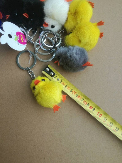 Fur Chicken Keychain Gift Idea Mink Fur Puppy Pom Bag Charms Phone Accessories