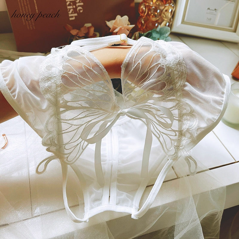 Sexy Lace Underwear Hollowed Out Large Bow Open Band Middle Waist Briefs