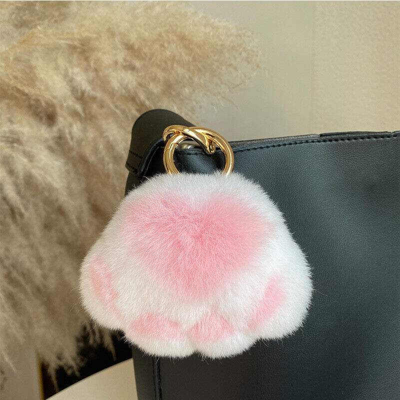 Real Rabbit Fur Pompom Ball Keychain Handbag Charms Cute Gift Idea Car Accessory