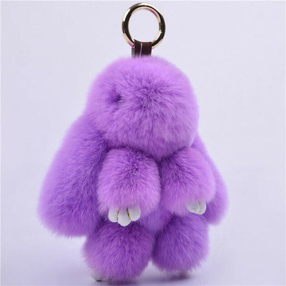 Fur Keychain Handbag Charm 14cm Real Rabbit Furry Flurry Pompom Car Decoration