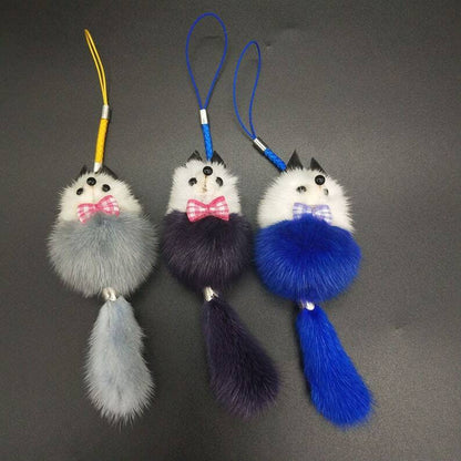 Furry Animal Keychain Real Mink Fur Lovely Fox Cute Gift Idea Bags PomPom Charm