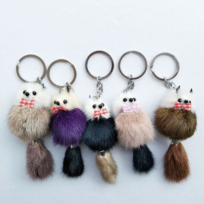 Furry Animal Keychain Real Mink Fur Lovely Fox Cute Gift Idea Bags PomPom Charm