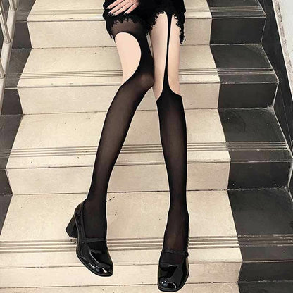 Sexy Suspender Integrated Pantyhose Hollow High Tube Pantyhose-Homeunderwear