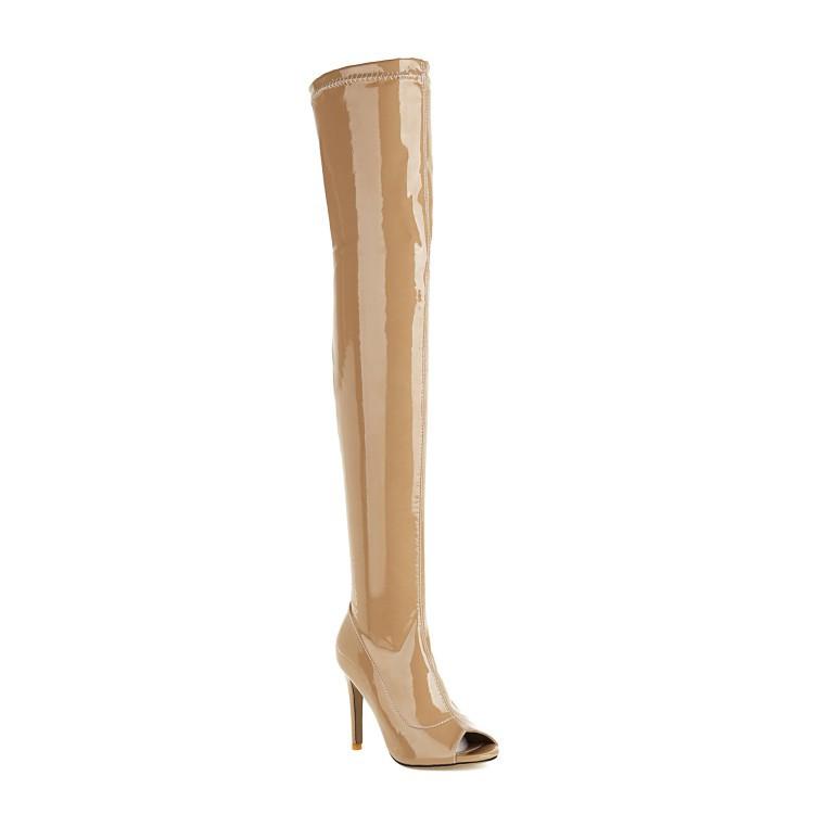 Fish Mouth High Thin Heel Side Zipper Women's Large Over Knee Boots