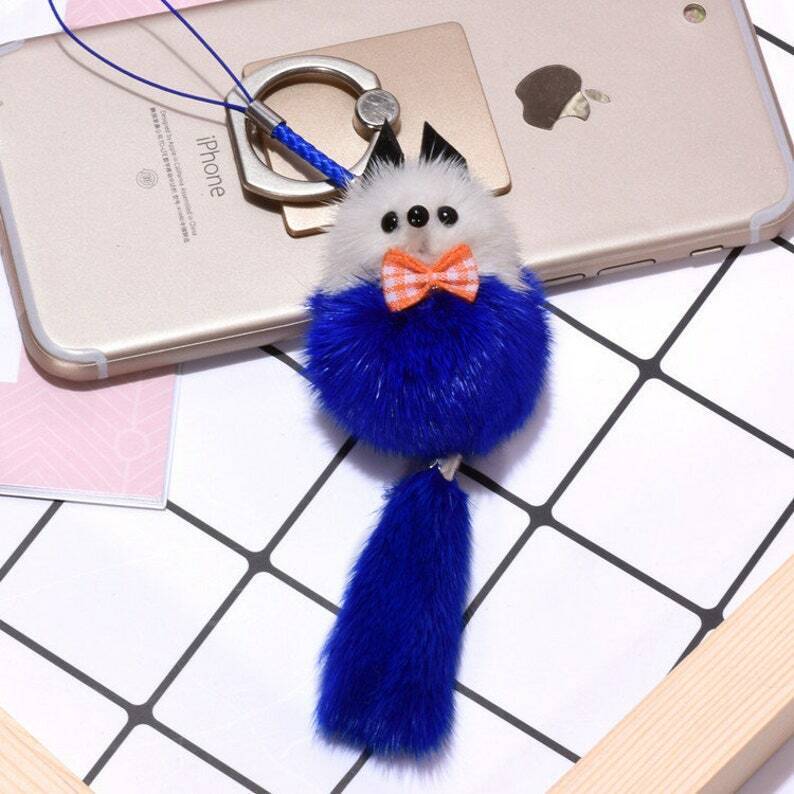 Furry Animal Keychain Real Mink Fur Lovely Fox Cute Gift Idea Bags PomPom Charm