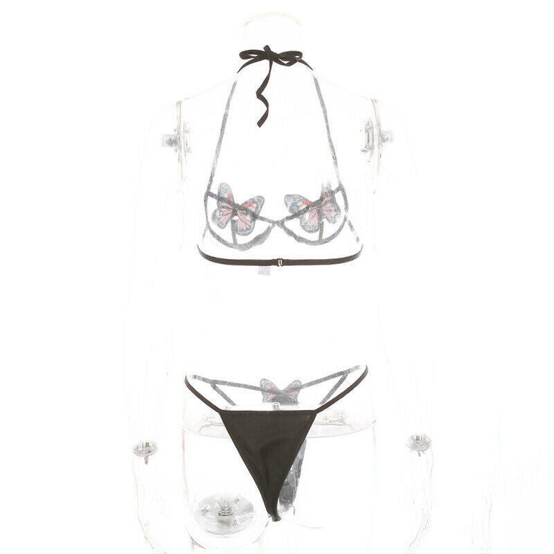 Sexy Hollowed Out Butterfly Split Bikini Two-piece Nightdress