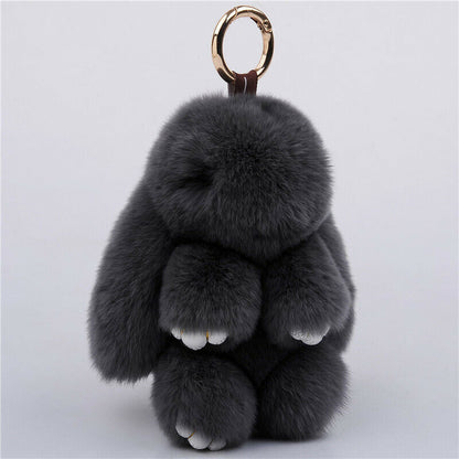 Fur Keychain Handbag Charm 14cm Real Rabbit Furry Flurry Pompom Car Decoration