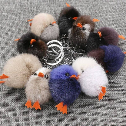 Fur Chicken Keychain Gift Idea Mink Fur Puppy Pom Bag Charms Phone Accessories