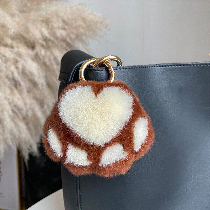 Real Rabbit Fur Pompom Ball Keychain Handbag Charms Cute Gift Idea Car Accessory