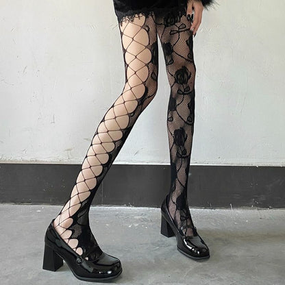 Lace Mesh Bottomed Stockings Hollowed Out Pantyhose Female JK Silk Stockings