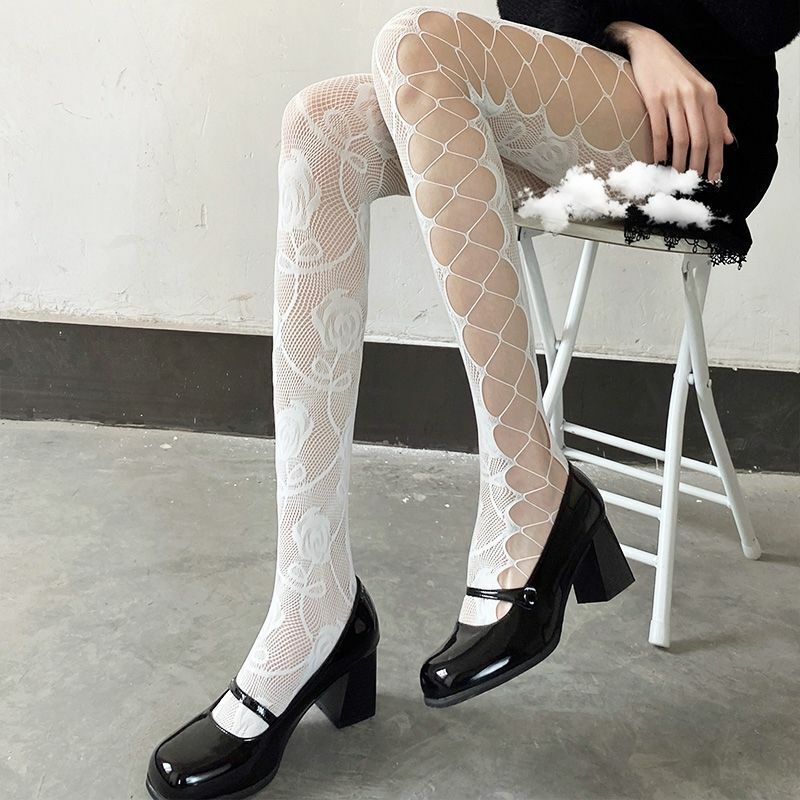 Lace Mesh Bottomed Stockings Hollowed Out Pantyhose Female JK Silk Stockings