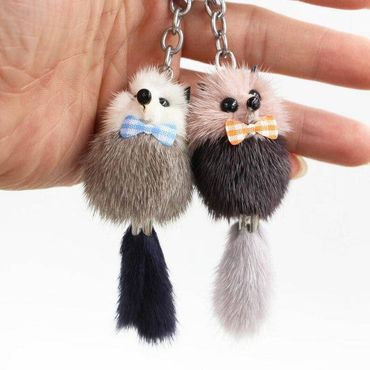 Furry Animal Keychain Real Mink Fur Lovely Fox Cute Gift Idea Bags PomPom Charm