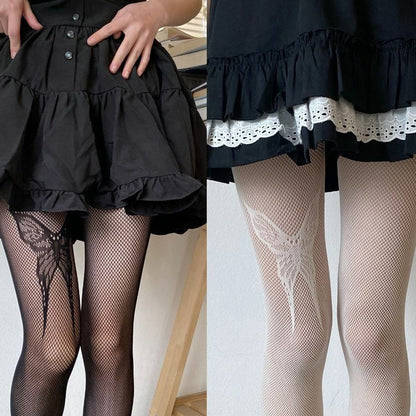 Black and White Butterfly Panties Net Socks Punk Sexy Lolita Silk Stockings