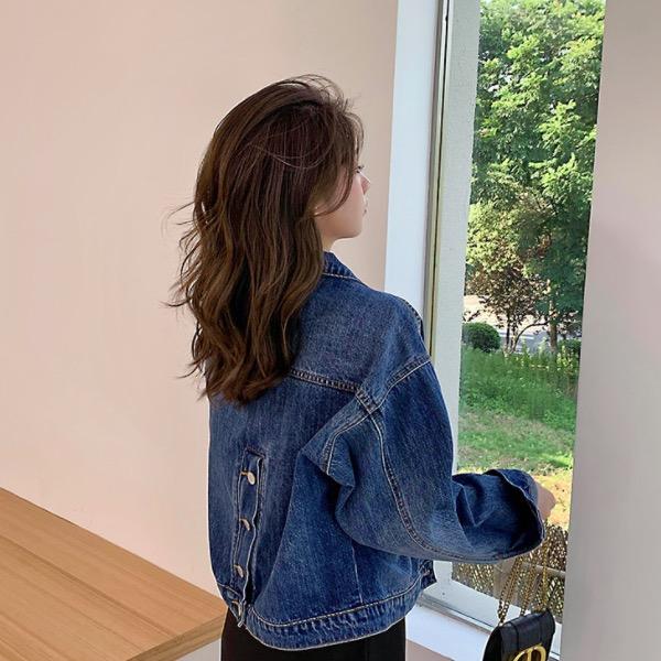 Loose Dark Blue Lapel Fashion Casual Short Denim Coat