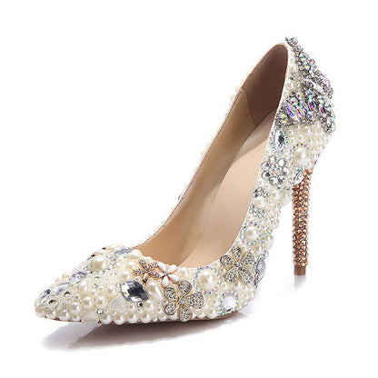 Beige Wedding Ankle Stiletto Heel Point Toe Pumps