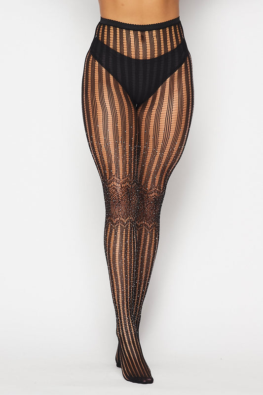 Free Shipping For Black Rhinestone Lined Tights