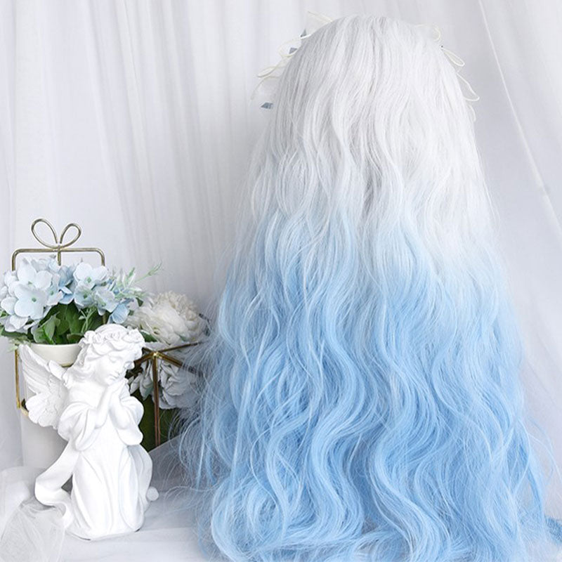 Free Shipping For Hivava Gradient Blue Long Straight Curly Wig With Bangs