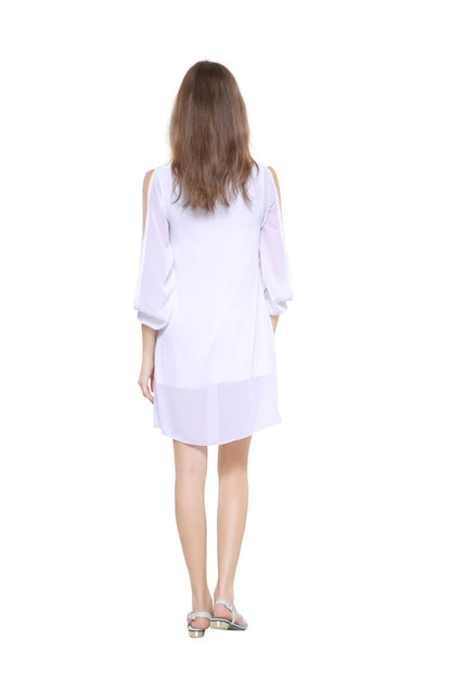 V-Neck Split Long Sleeve Chiffon Loose Short Dress