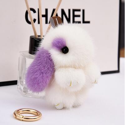 Mink Fur Bunny Bag Charm Keychain Plush Toy Car Keyring Accessory