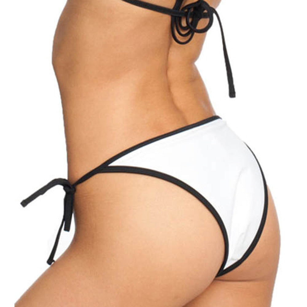 Black and White Contrast Pattern Bikini with Extended Tie Swimsuit