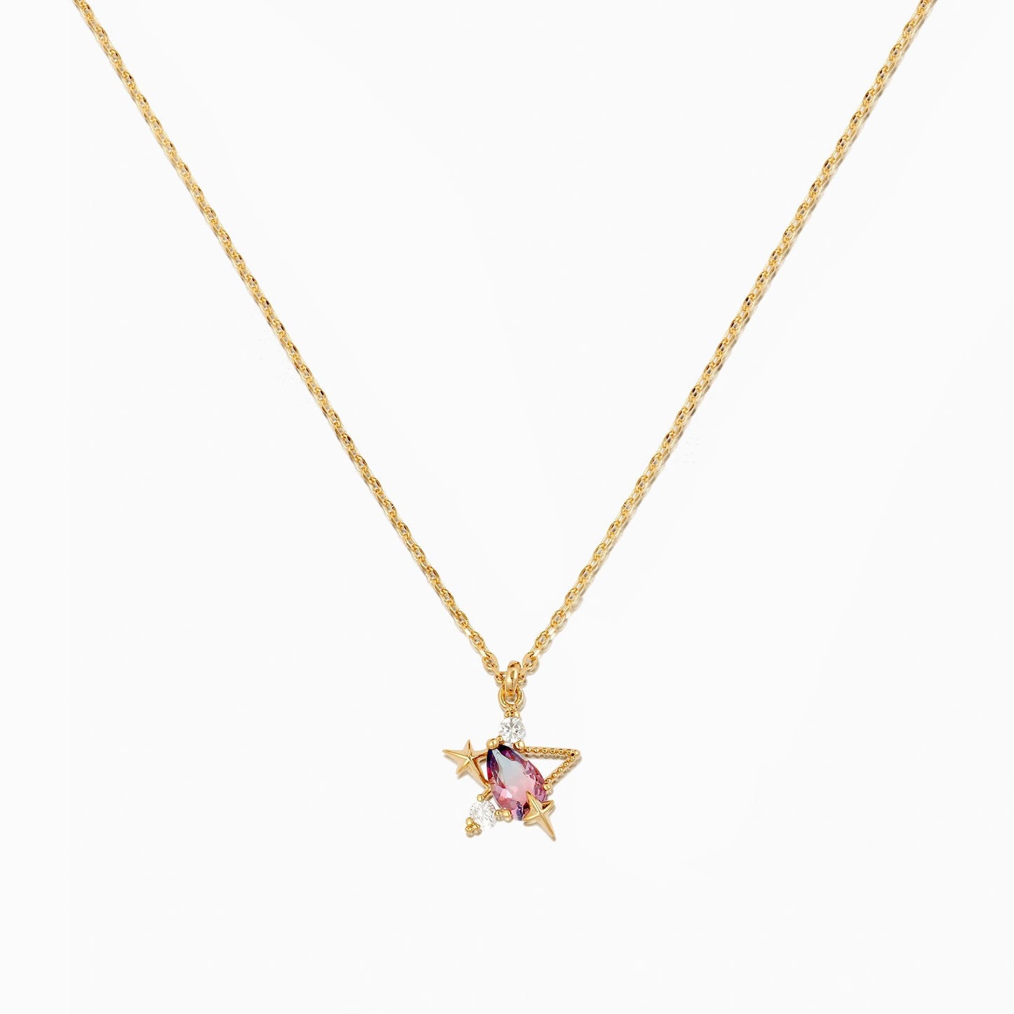 18K Gold Plated Five-pointed star Inlaid Ruby Necklace